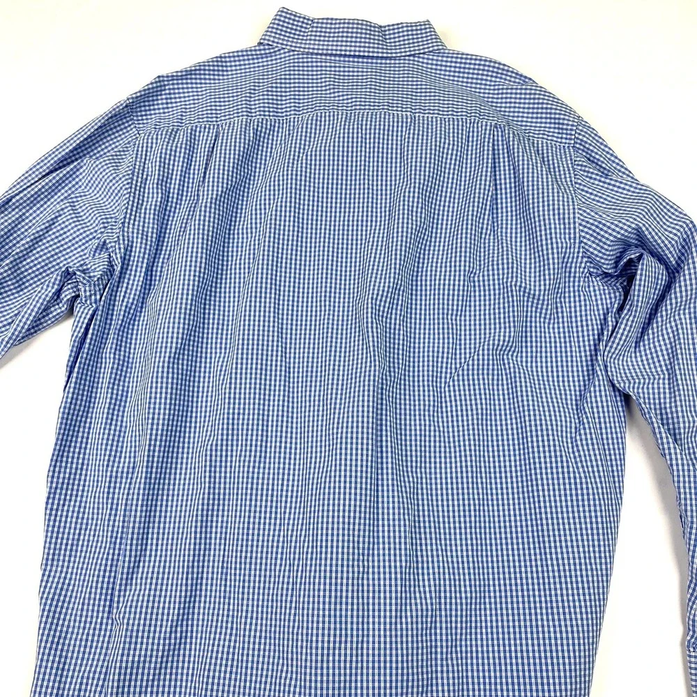 IZOD Shirt Men Large Button‎ Front Blue Gingham Check 100% Cotton
